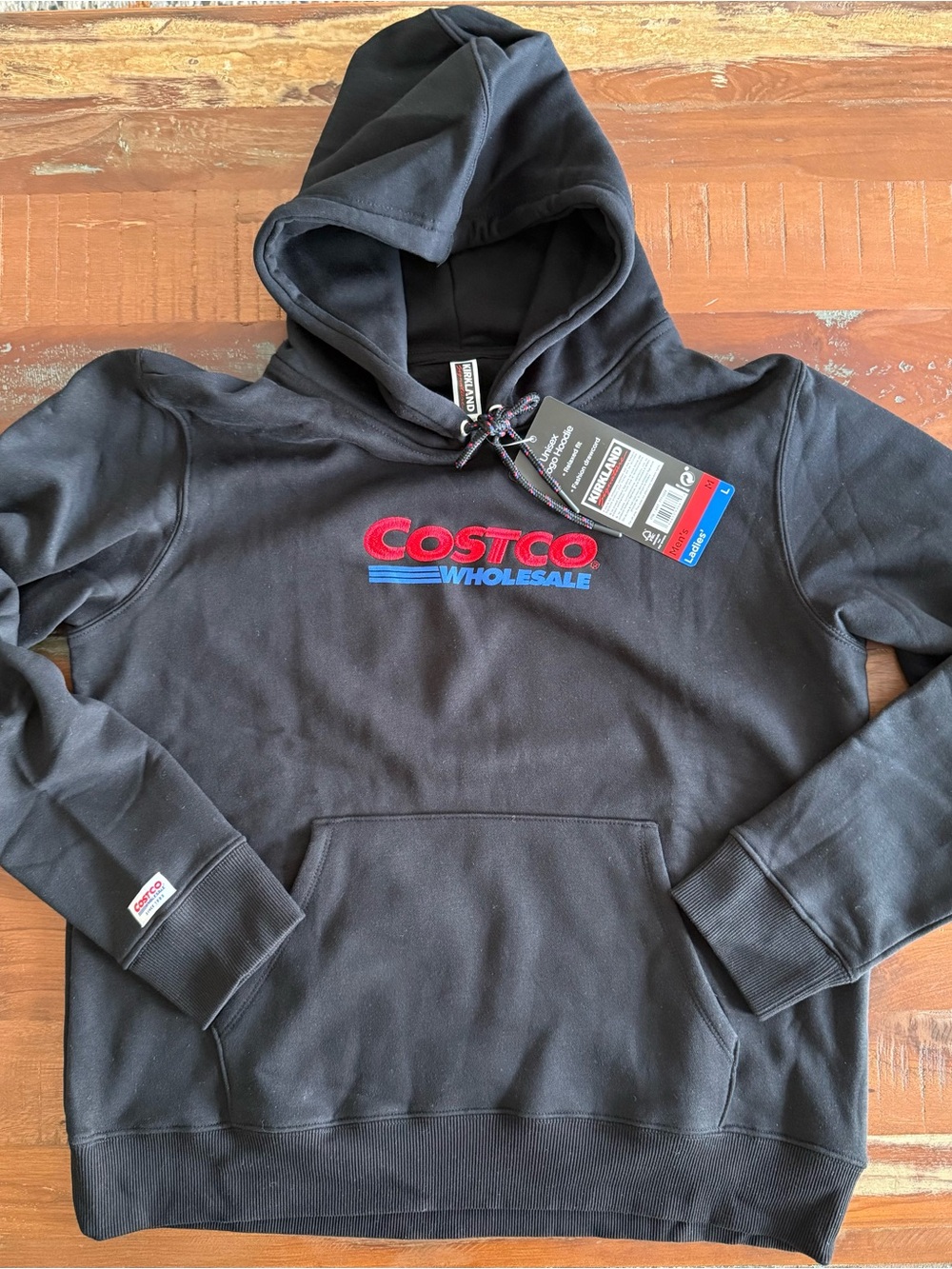 Kirkland Signature Black Hoodie with Red & Blue Costco Logo! NWTS! Men’s M